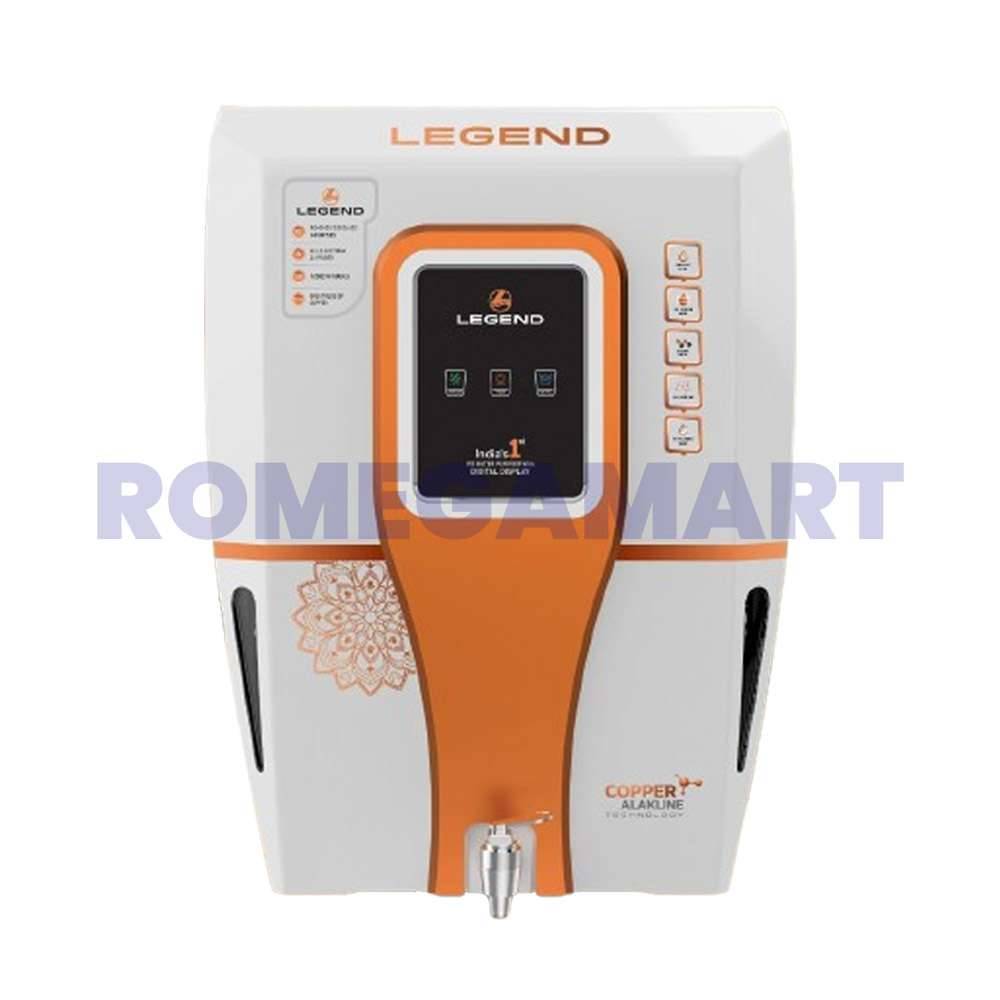 LEGEND RO Water Purifier RO+UV+UF+TDS+ALKLINE+COPPER+MINERAL 12 Liter Storage White With Orange Copper ABS Plastic Material For Home Use